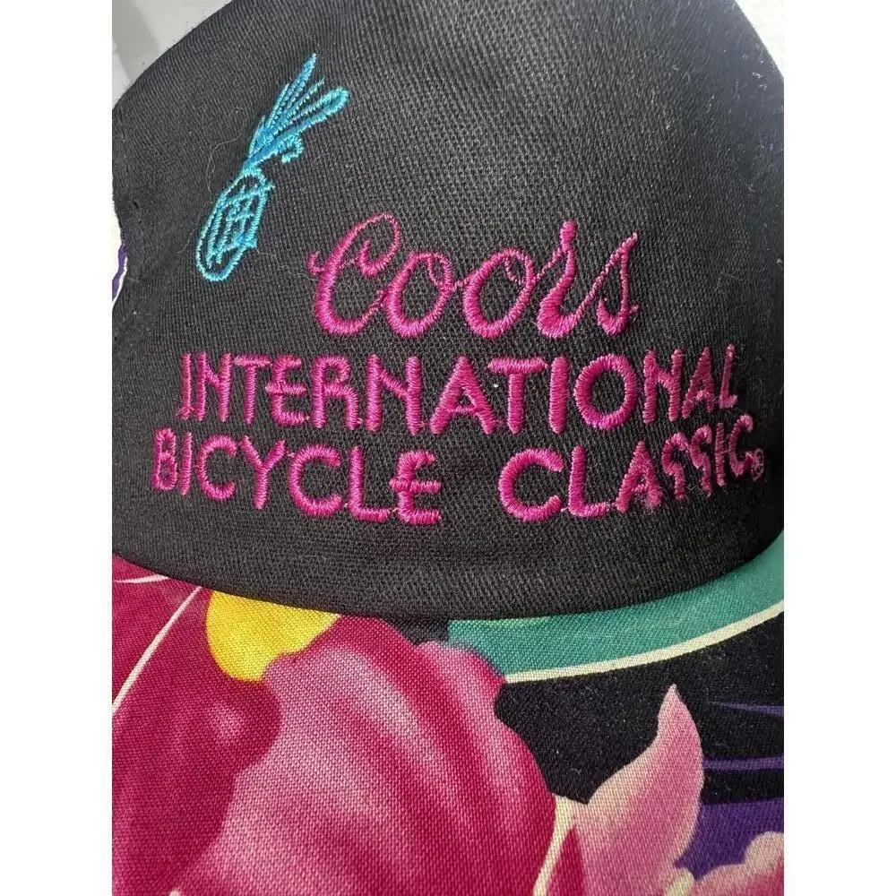 VTG Rare 1980s Coors Bicycle Classic Floral Strapback Hat Retro Cycling Hawaii
